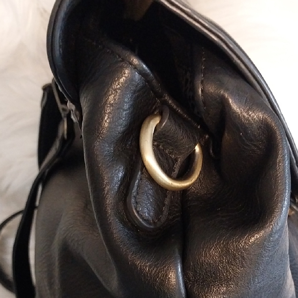 Antik Kraft Black Leather Backpack with Gold Accents - Picture 14 of 16